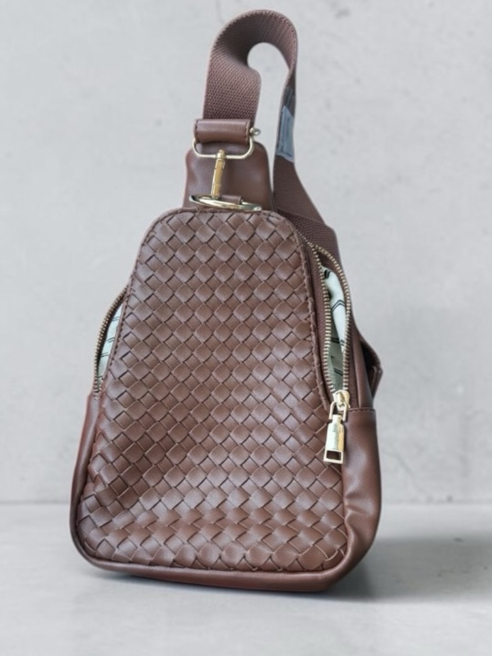 Urban Expressions Woven Leather Crossbody Sling Bag - Brown